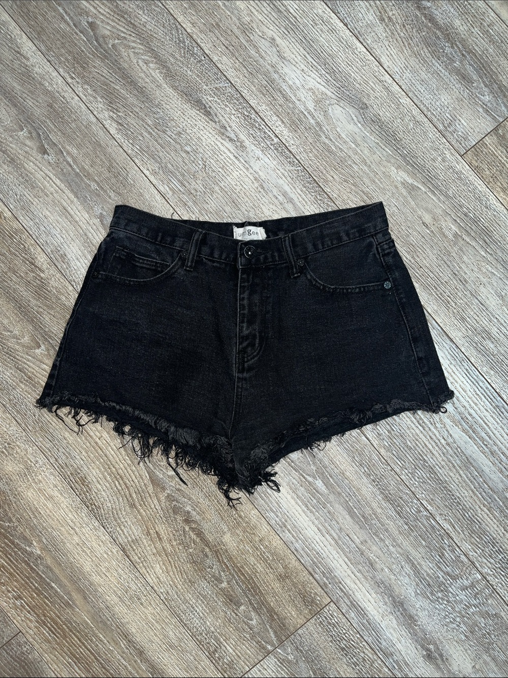 Umgee Black Frayed Hem High-Rise Denim Shorts